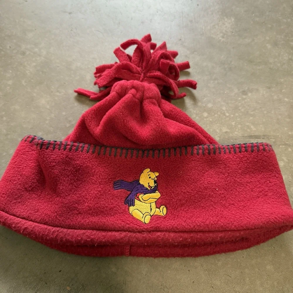 Winnie The Pooh Red Fleece Hat Pom Pom Cap Goofys Hat Co Disneyland Toddler Baby